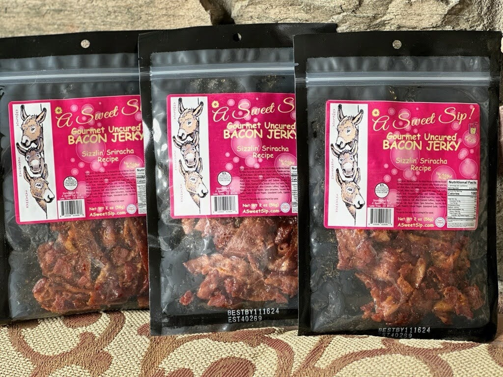 Sizzlin’ Sriracha Recipe Gourmet Uncured Bacon Jerky by A Sweet Sip!